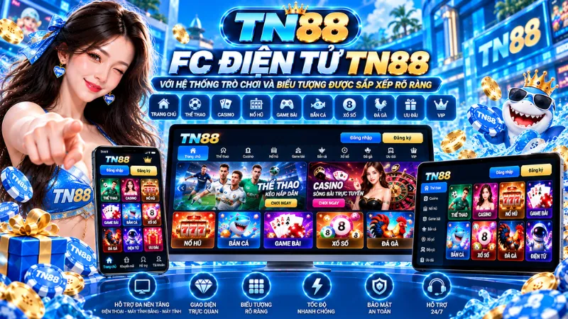 FC Điện Tử TN88 – Giao Diện Trực Quan Và Đa Dạng 2026 3 FC Điện Tử TN88 với hệ thống trò chơi và biểu tượng được sắp xếp rõ ràng